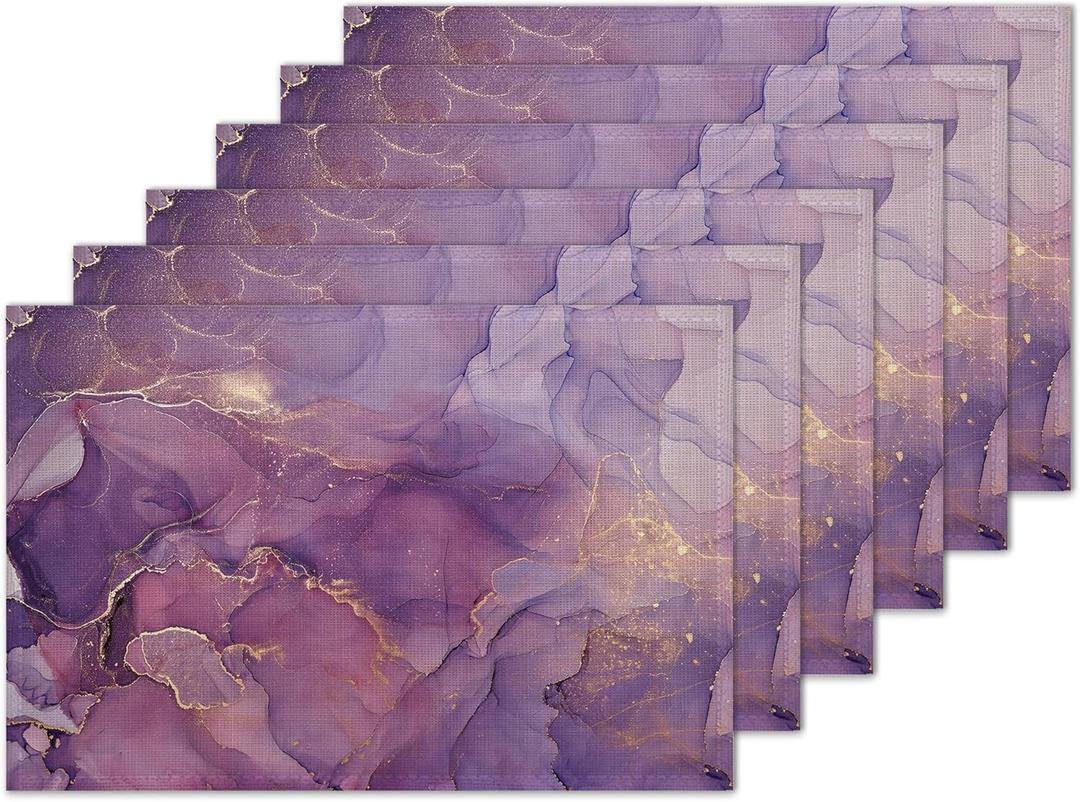 Marble Texture Purple Placemats Set of 6 Washable Non-Slip Heat Resistant 1218 Inch Thick Place Mats Decorative Linen Fabric Table Mat for Dining Table Kitchen Home Decor