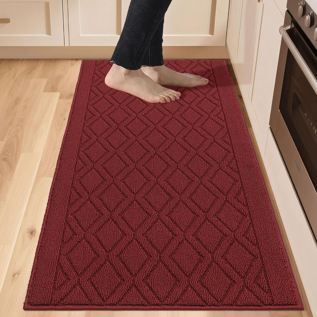 COSY HOMEER-Kitchen-Rugs-Non-Slip-Washable 24"x60" Absorbent Kitchen Runner Rugs Polypropylene Kitchen Mats for Floor, Sink Mat, Hallway, Laundry ,Red