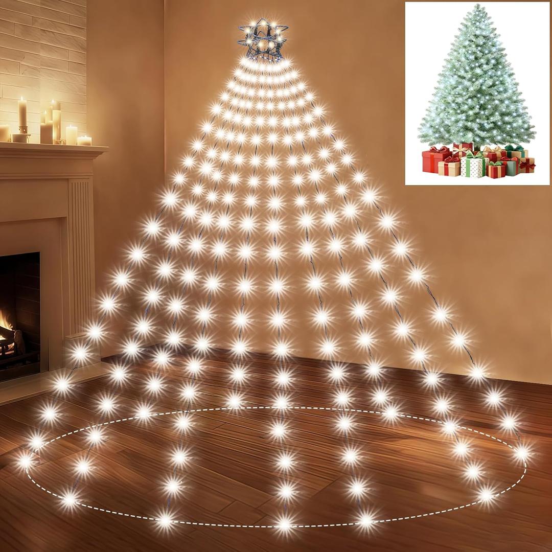 Christmas Tree Lights White Christmas Lights Outdoor Indoor 400Led 10 Lines Christmas Light with 8 Modes and Timer, Fairy Tree Light for Wedding Home Party 6Ft - 9Ft Xmas Trees Decorations(No Remote)