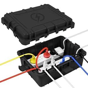 OUTDSPLY Large Outdoor Electrical Box Waterproof, IP54 Extension Cord Cover Weatherproof Outdoor Outlet Covers, Protect Power Strip, Timer Outlet, Plug, Socket, Holiday Light, Black (12 x 9X 5 inch)