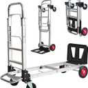 3-in-1 Aluminum Folding Hand Truck Dolly, 330 lbs Heavy Duty Convertible Cart with Retractable Handle, 4 Universal Rubber Wheels  Perfect for Home, Office, Warehouse & Supermarket