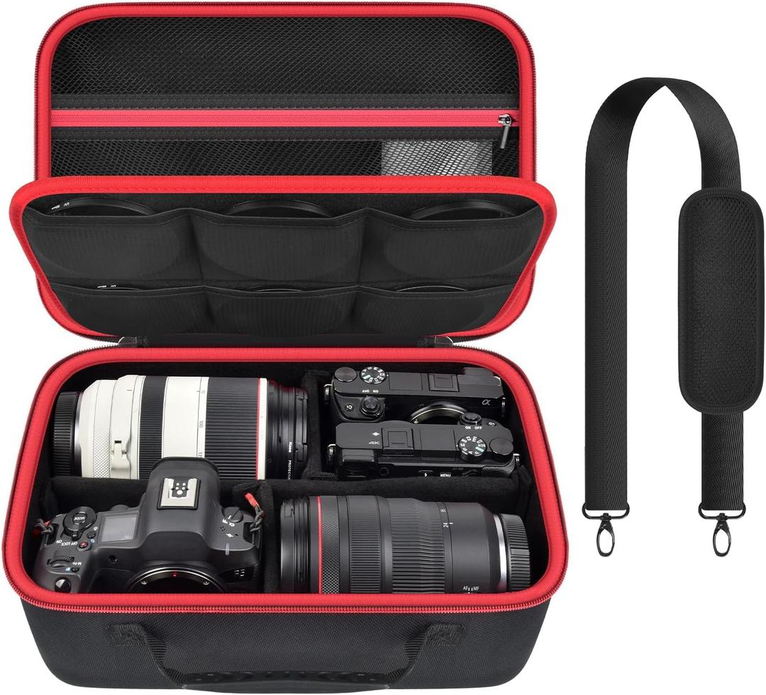 Camera Case for Canon EOS Rebel T7/R50/R6 Mark II/R100, for Sony Alpha 7 IV/ ZV-E10/ A6400/ A6700/A6100, for Nikon D7500 DSLR SLR Cameras, Bag for Lens/ Battery/ Tripod, with Shoulder Strap - Box Only