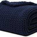 YnM 100% Cotton Weighted Blanket, Handmade Chunky Knitted Throw, No fillers Design, Soft and Breathable, Machine Washable Bed Blanket for Sleep or Home Decor (Navy Blue, 43x50 Inch, 10lbs)