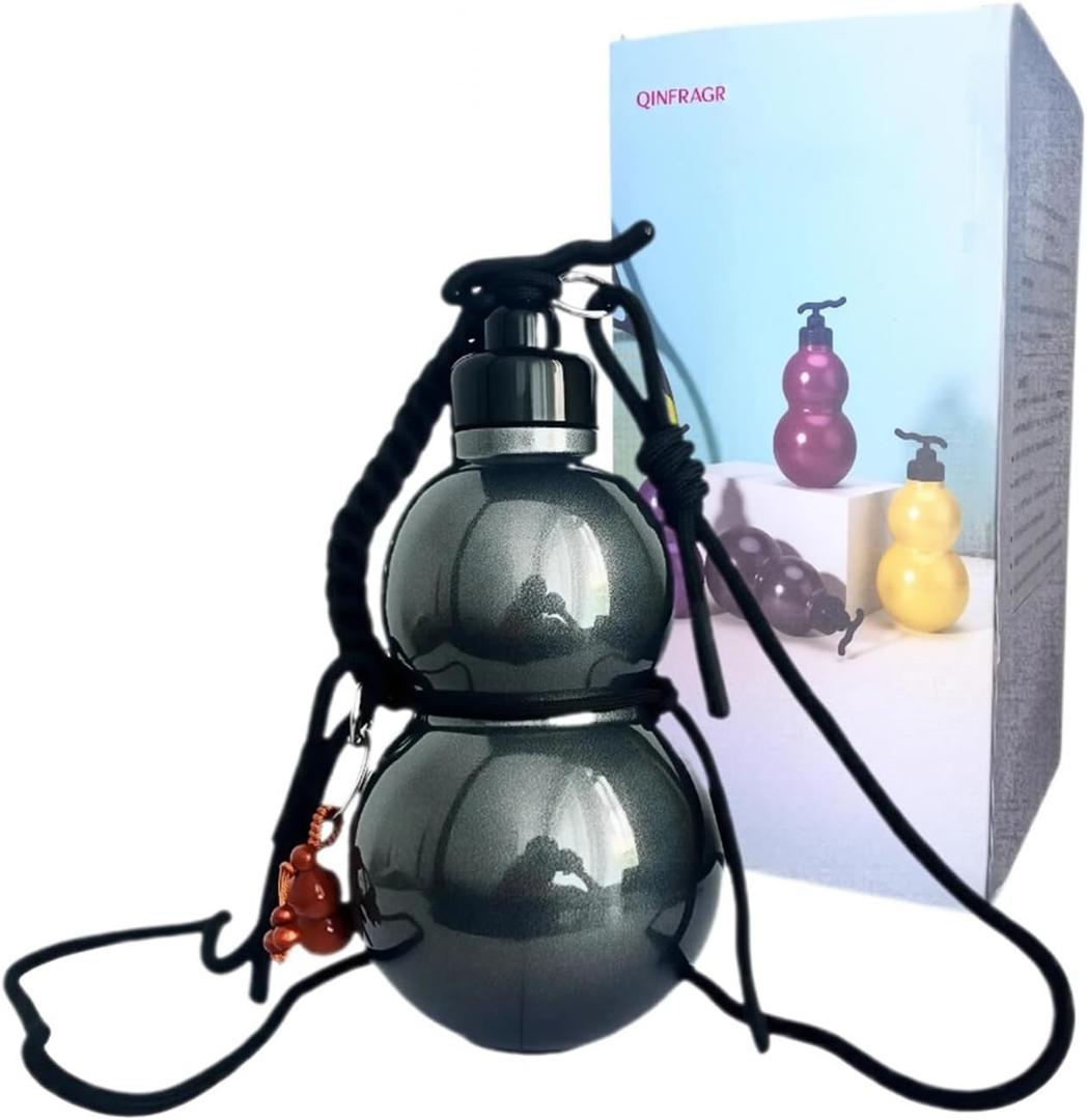 316 Stainless Steel Gourd Water Bottle - 17oz Insulated Metal Bottle with Adjustable Strap & Wooden Charm, Leak-Proof for Travel/Sports/Cycling (Iridescent Black, 24H Cold/20H Hot)