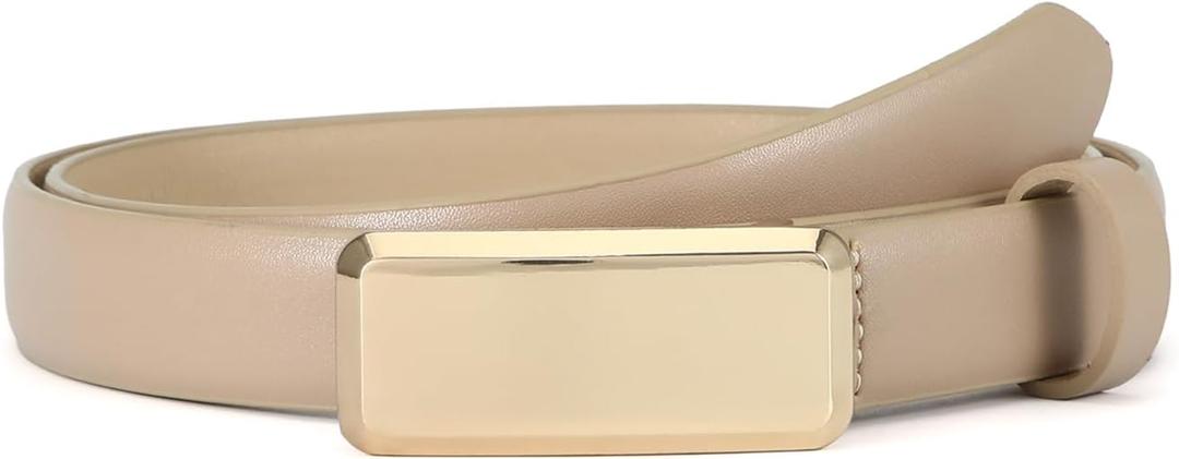 Thin Belts for Women Jeans Dress Gold Square Buckle Ladies Skinny Faux Leather Waist Belt Khaki Small