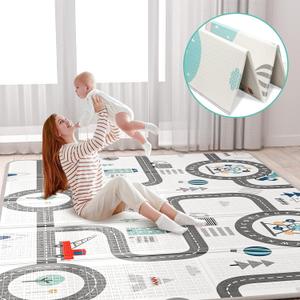 FLAGAV 79x59inch Play Mat for Baby - Extra Large, Non-Toxic, Waterproof Playmat for Indoor and Outdoor Use (Off-white and gray)