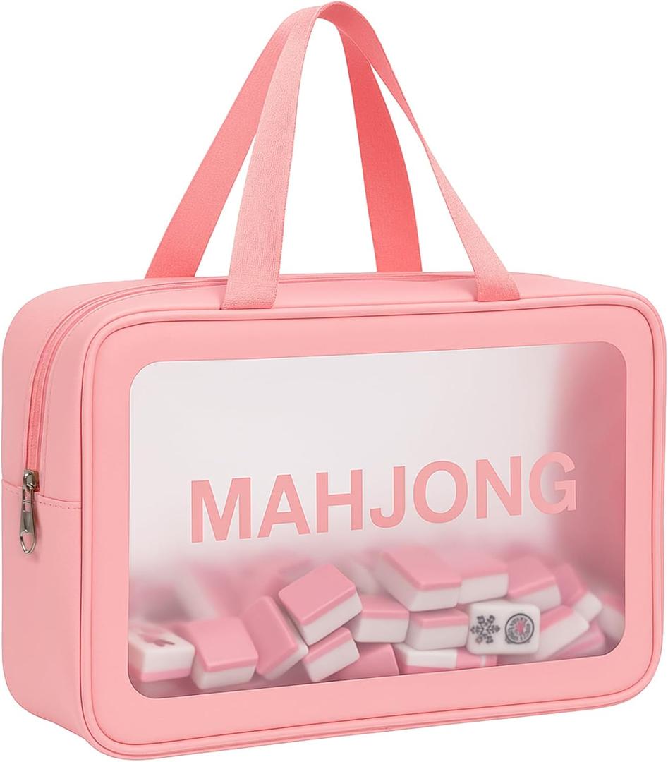 Mahjong Tile Bag, Tile Storage Case for American Mah Jong Set, Durable Mahjong Accessories Gift Pouch, Card Holder Organizer, Pink (Case Only)