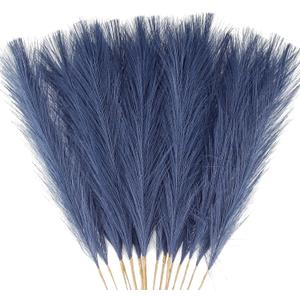 20Pcs Navy Blue Faux Pampas Grass Decor, 21.7" Pompas Grass Flower Arrangement and Vase Filler for Boho Home Wedding Decoration
