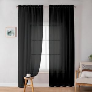 Simplebrand Black Sheer Curtains 72 Inches Long 2 Panels for Living Room, Rod Pockets Airy Window Treatments Voile Sheer Black Curtains Panels Lightweight for Front Back Patio Glass Door, 42" Width (42"W x 72"L (Pack of 2))
