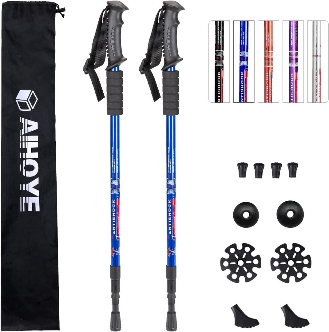 Aihoye Hiking Trekking Poles, 2 Pack Collapsible, Lightweight, Anti Shock, Walking Sticks, Adjustable Hiking Pole for Men and Women (blue)