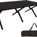 Folding Camping Table, Roll-Up Folding Table with Carry Bag, Portable Aluminum Picnic Table, Low Height Beach Table for Outdoor Use, Travel, BBQ & Hiking, Easy Assembly (Black)