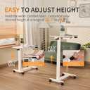 Height Adjustable Overbed Table with Drawer and Wheels, Rolling Standing Laptop Desk, Portable Bedside Tables with Slot, Cup Holder, Mobile Pneumatic Computer Cart, White, 25.6" x 19" x 28"