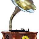 Vintage Gramophone Record Player, Retro Phonograph Record Players, Horn Turntables for Vinyl Records with Bluetooth/USB/Aux/FM Play for Home/Office/Hotel/Christmas/Birthday Gift, Music Amplifiers