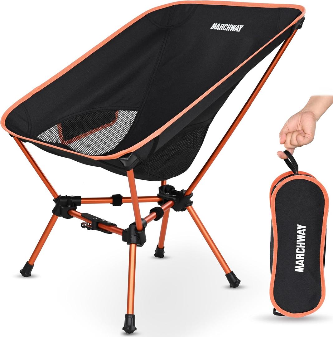 MARCHWAY Lightweight Folding Camping Chair with Spring Lock, Stable Compact Portable for Outdoor Camp, Travel, Beach, Picnic, Festival, Hiking, Backpacking (Lowback Orange)