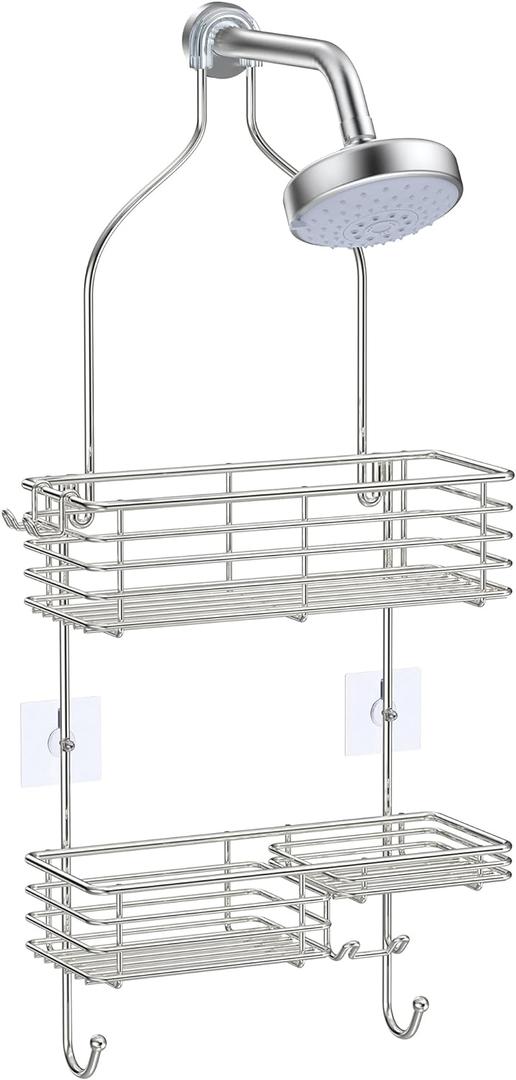 SMARTAKE Hanging Shower Head Caddy, Rustproof Bathroom Shower Shelf Organizer, SUS201 Stainless Steel Over The Storage Rack, for Toilet, Bathroom, Silver