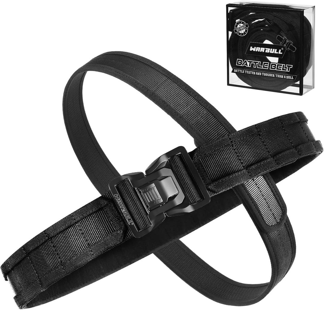 WarBull Tactical Battle Molle Belt, 2'' Quick Release Gun Belt w/ Secure Locking & 1.57'' EDC Inner Belt, Heavy Duty Combat Outer Belt, Duty Belt for Law Enforcement, Security, Shooter -Black M