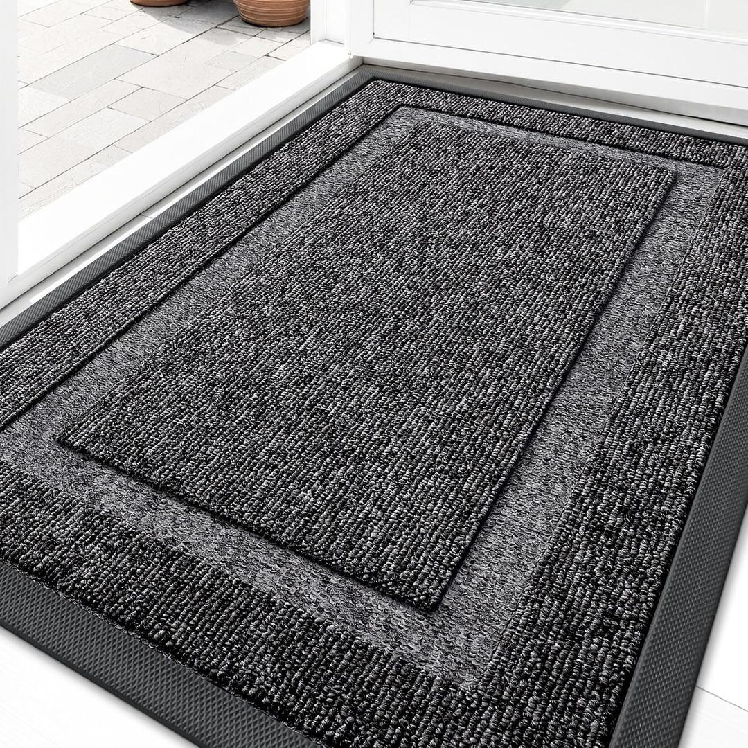 OLANLY Front Door Mat Indoor Outdoor Entrance, Waterproof All-Season, All-Weather Doormat, Sturdy Natural Rubber, Low Profile, Easy Clean Patio Porch Entryway Mat, 33x21, Black and White