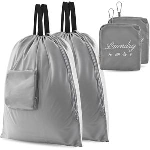 2 Pcs Travel Laundry Bags, JHX Dirty Clothes OrganizerUpgradedwith Handles and Aluminum Carabiner, Collapsible Laundry Bag for Travel, Camp, Fitness, and StudentsGrey 24"L x 21"W
