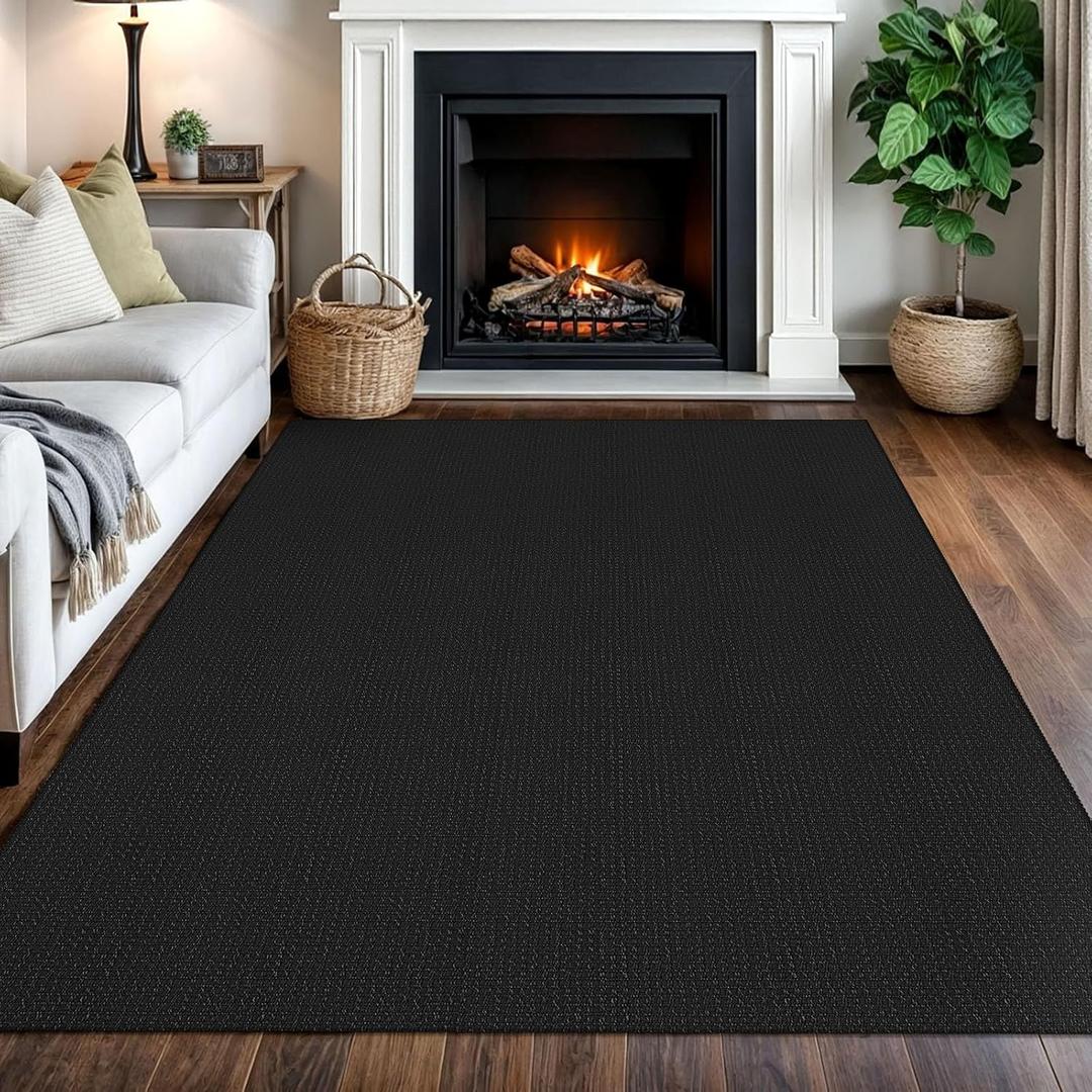 IOHOUZE Washable Area Rug 5x7 Non Slip Rubber Backed Rugs for Living Room, Dining Room Rugs Bedroom Rug, Woven Indoor Floor Carpet for Living Room Nursery, Black/Grey