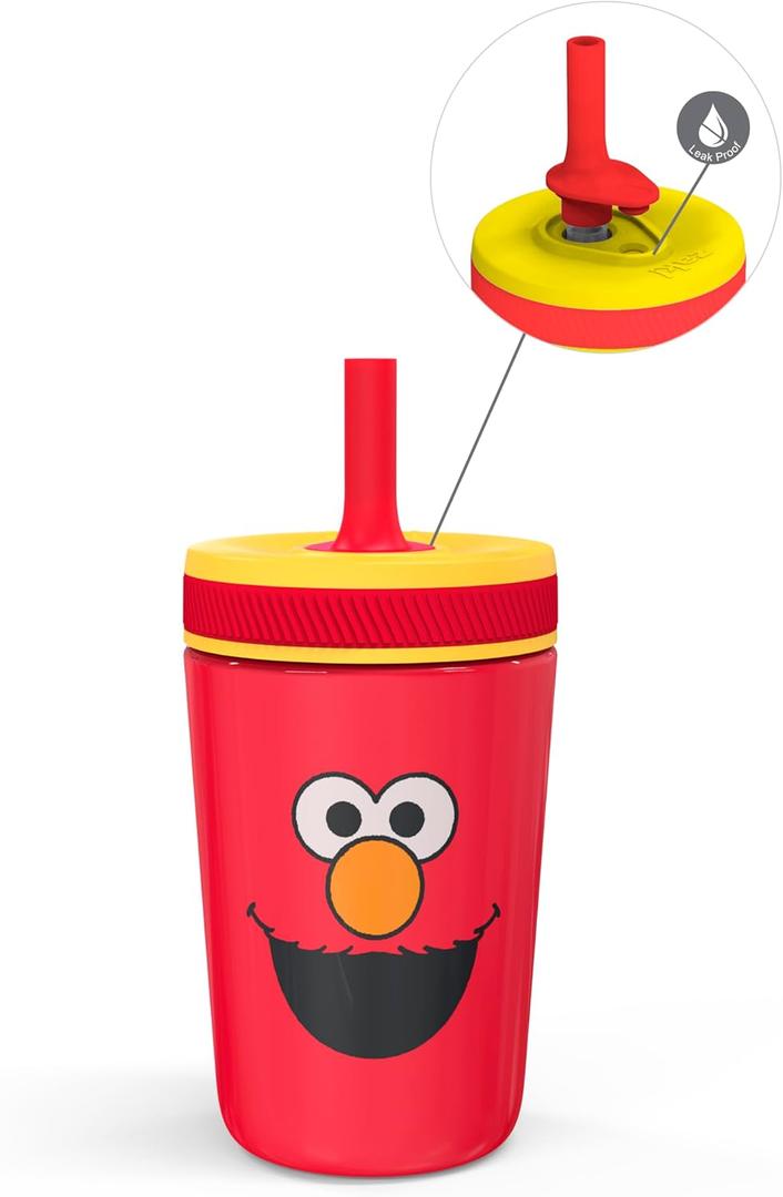 Zak Designs Sesame Street Kelso - Vasos para nios pequeos para viajes o en casa, vaso de acero inoxidable aislado al vaco de 12 onzas con diseo a prueba de fugas, perfecto para nios (Elmo)