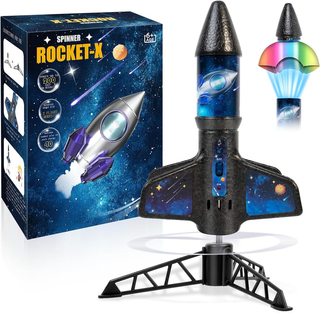 Rocket Launcher for Kids -200 Feet of Flight Altitude, Auto Electric Rocket Toys with Safe Parachute, Outdoor Summer Yard Toys Easter Birthday Gifts for Boys & Girls Age 6 7 9 10 12 8-13 Years Old (Universe)