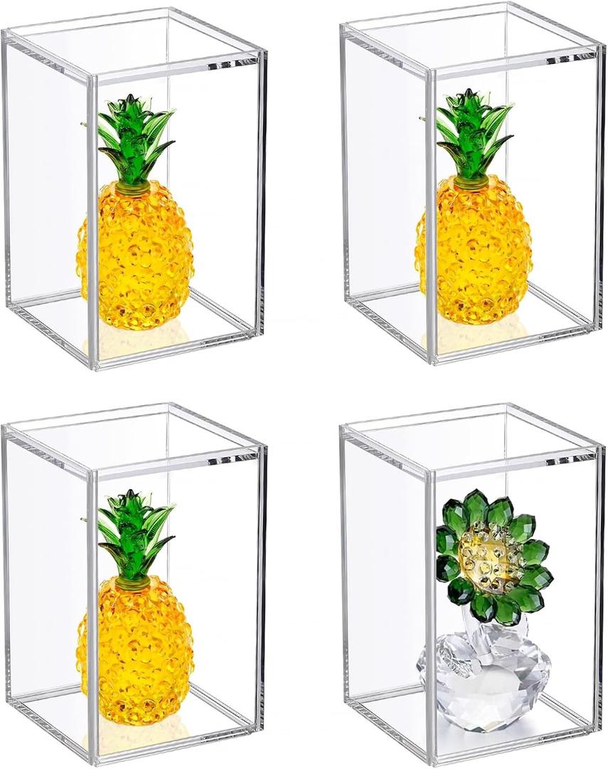 4 Pack Clear Acrylic Stackable Display Boxes with Sliding Lid, Dust-proof Display Storage Boxes Stand, Transparent Showcase for Action Figures, Figures Toys, Shells, 7.6*7.6*11.8cm