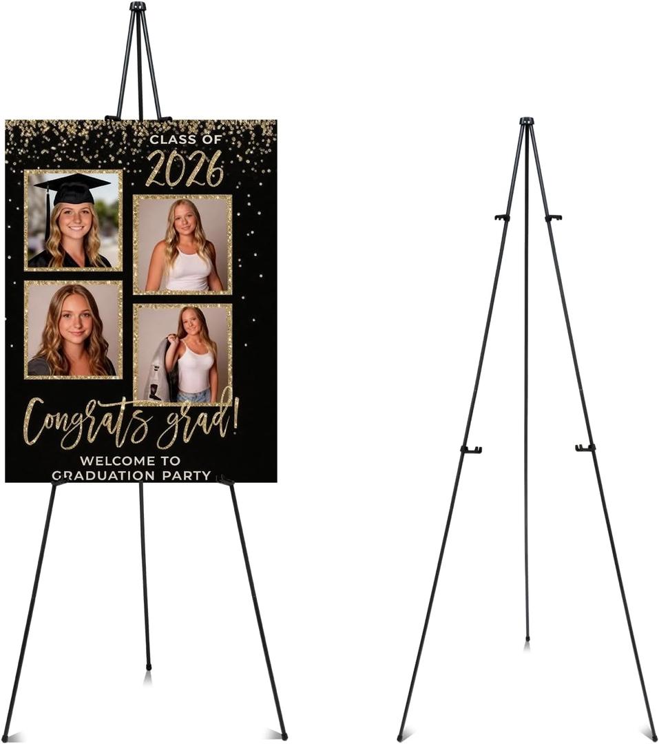 Yookeer 63'' Graduation Easel Stand for Sign Picture Senior 2026 Graduation Welcome Sign Stand End of Year Wedding Picture Display Grad Metal Stands for High School College Grad Party Photo Prop