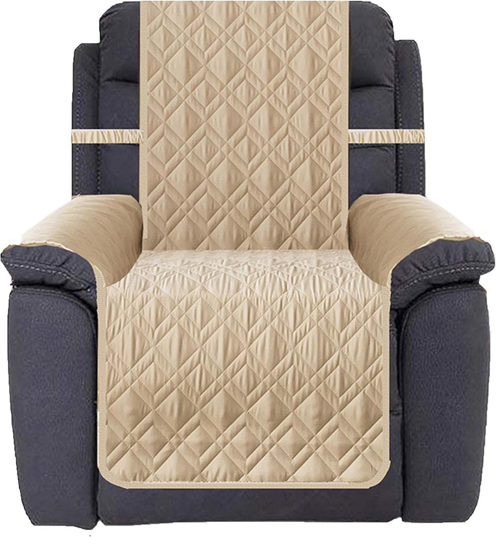 Ameritex Waterproof Nonslip Recliner Cover Stay in Place, Dog Chair Cover Furniture Protector, Ideal Recliner Slipcovers for Pets and Kids (Beige, 30'')