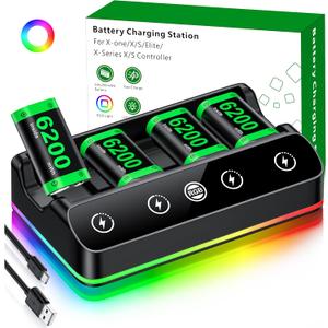 DINOSTRIKE 4X 6200mWh Battery Pack Compatible with Xbox One/Series S/X Controller Charging StationExtended USB C Cable Rechargeable Battery Pack for Xbox