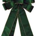 Vintage Green Wreath Bow - 20 * 11 Inch Golden Edged Velvet Tree Topper Ornament for Xmas, Winter, Home, Outdoor, Indoor, Party