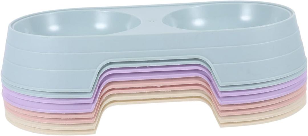 NOLITOY 8pcs Pet Feeder Set Spill Double Bowls for Cats and Dogs Food and Water Tray Candy Colors Pink Green Apricot Purple Plastic Design for Easy Feeding (21x10.5cm)