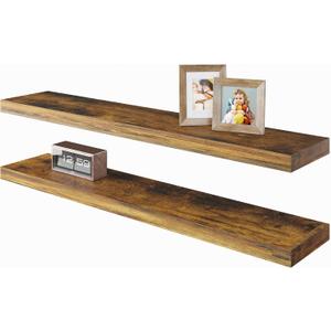BAMEOS Floating Shelves,40 in W x 7in D Wall Mounted Wooden Shelves with Invisible Brackets Set of 2, Hanging Wall Shelves Decoration for Bedroom, Bathroom, Living Room and Kitchen,Rustic Brown