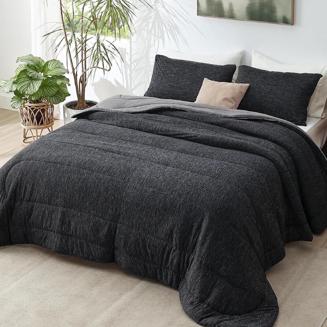 Bedsure King Comforter Set - Cooling and Warm Bed Set, Charcoal Black Reversible Bedding for All Season, 3 Pieces, 1 King Size Comforter (102"x90") and 2 Pillow Cases (20"x36") (03 - Charcoal Black - Reversible)