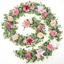 Waipfaru 8.85Ft Flower Garland, Eucalyptus Greenery Garland with Flowers, Pink Rose Floral Vines for Wedding Reception Table Mantle Room Spring Summer Decor (Pink) (1 Pack)