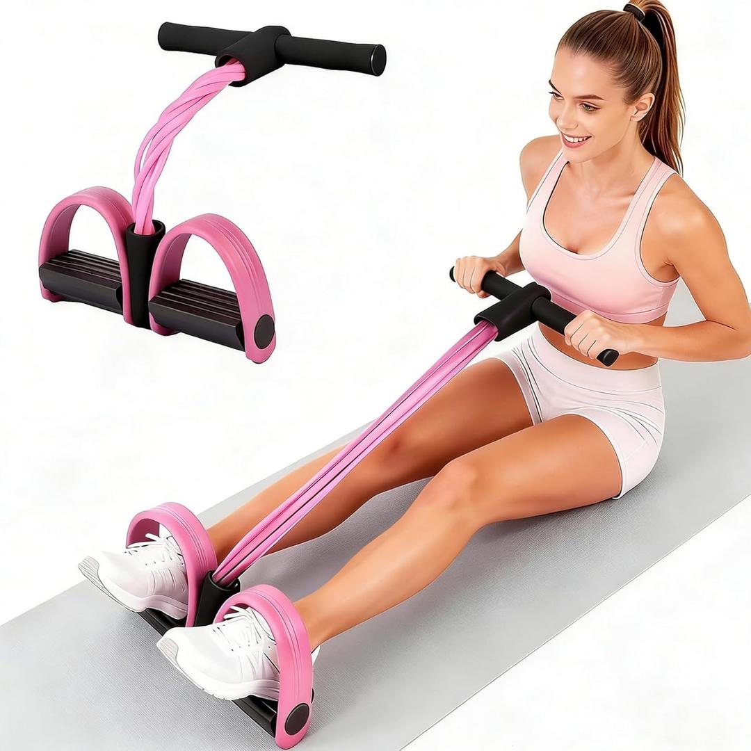 Multifunction Tension Rope, 6-Tube Elastic Yoga Pedal Puller Resistance Band, Natural Latex Tension Rope Fitness Equipment, for Abdomen/Waist/Arm/Leg Stretching Slimming Training (PINK)