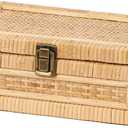 Rattan Box with Lid Decorative Natural Handmade Boho Rattan Baskets Woven Wicker Cane Bins Keepsake Memory Jewelry Boxes Rectangular Desk Shelf Closet Organizer Container (Small Size)