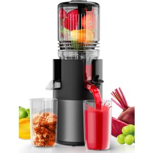 Cold Press Juicer Machines, High Nutrient Retention, 99% Juice Yield, 5.3" Wide Feed Chute for Whole Fruits & Vegetables, Quiet Slow Masticating Juicer, BPA-Free, Easy to Clean (Black)
