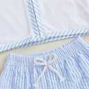 Toddler Baby Boy Swim Cover Up Zipper Towel Terry Hood Tops Seersucker Gingham Shorts Set 2pcs Beach Bathing Suit (12-18 Months, Sky Blue)