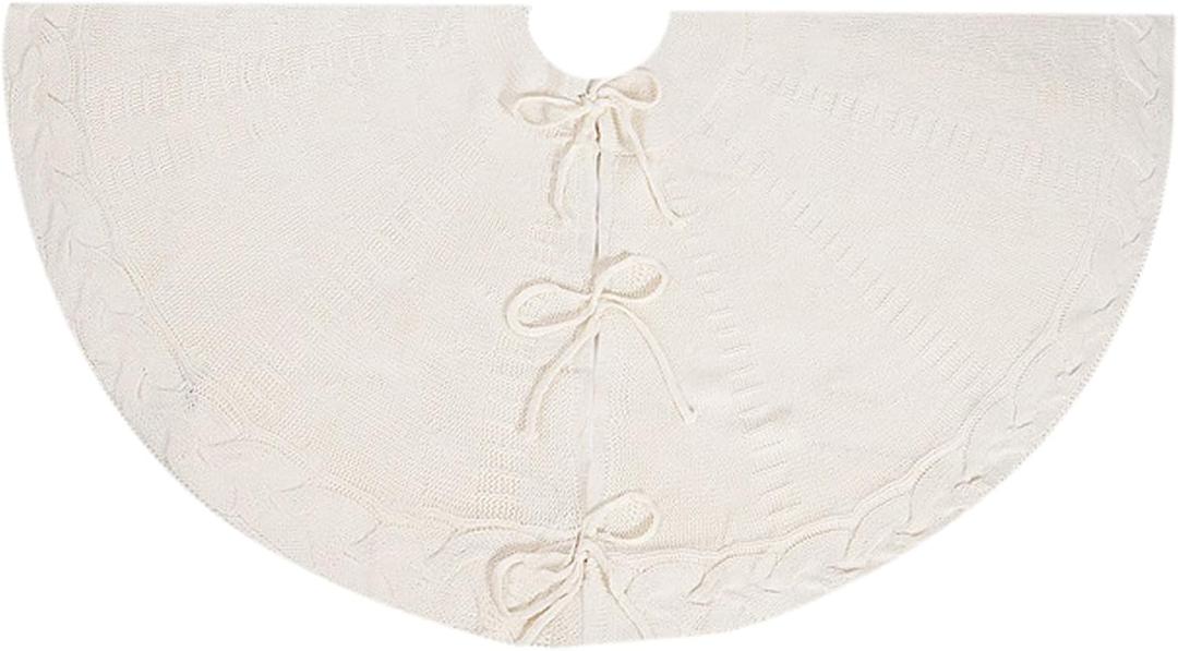 Holidays Knitted Tree Skirt Soft Fabric Round Christmas Base Covers Decoration Handwoven Trees Carpet for Home Christmas Skirt (White 24 Inches)