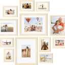 Egofine Picture Frame Set 12 Pack, Picture Frames Collage Wall Decor with Two 11x14, Two 8x10, Four 5x7, Four 4x6 for Wall and Tabletop, Made of Solid Wood, Covered by Plexiglass, Natural Wood