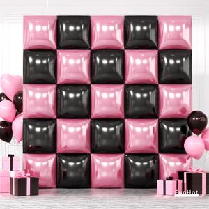 Pearl Pink and Black Square Foil Balloon Wall,19 Inches Double Sided Chrome Square Balloons Tunnel Arch Kit for Birthday,Bridal,Bachelorette,Anniversary Party Background Decorations