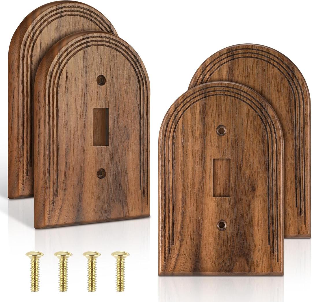 DoubleFill Walnut Wood Switch Cover Brown Outlet Covers Wall Plate Decorative Boho Plug Plate Vintage Rustic Contemporary Interior Room Home Decor(13 * 8.2cm, Arch Single Toggle, 4 Pcs)