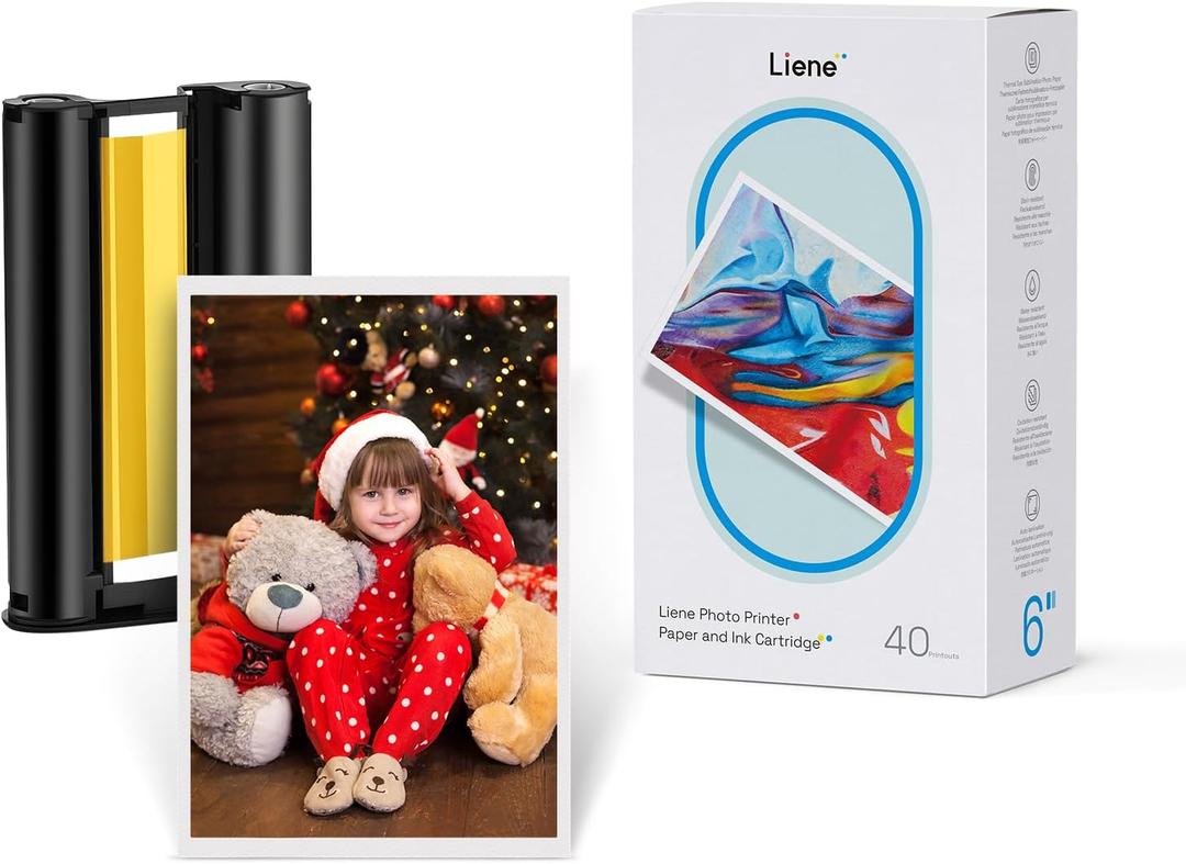 Liene Amber M100/M200/M110/M210 4x6'' Photo Printer Paper & Cartridge, 1 Cartridge Refill & 40 Photo Papers- 40 Pack Only for DHP512/DHP513/DHP514/DHP515