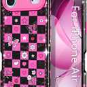 Btscase Compatible with iPhone Air Case 6.5 Inch 2025,Marble Pattern 3 in 1 Heavy Duty Shockproof Full Body Rugged Hard PC+Soft Silicone Drop Protective Women Girl Phone Cases, Black Pink