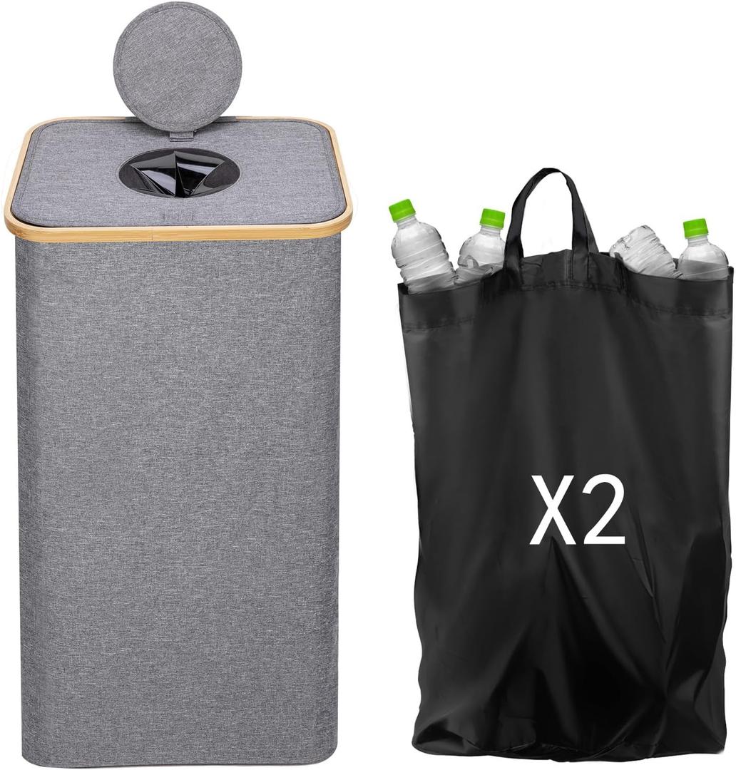 Recycling Bin,100L Recycling Bin for Kitchen Indoor Home,Bottle Recycle 26Gallon Large Capacity With Removable Tote Bag, Collecting Glass Paper Plastic Metal Empty Bottles,Recycle Bin Zip-Top Can