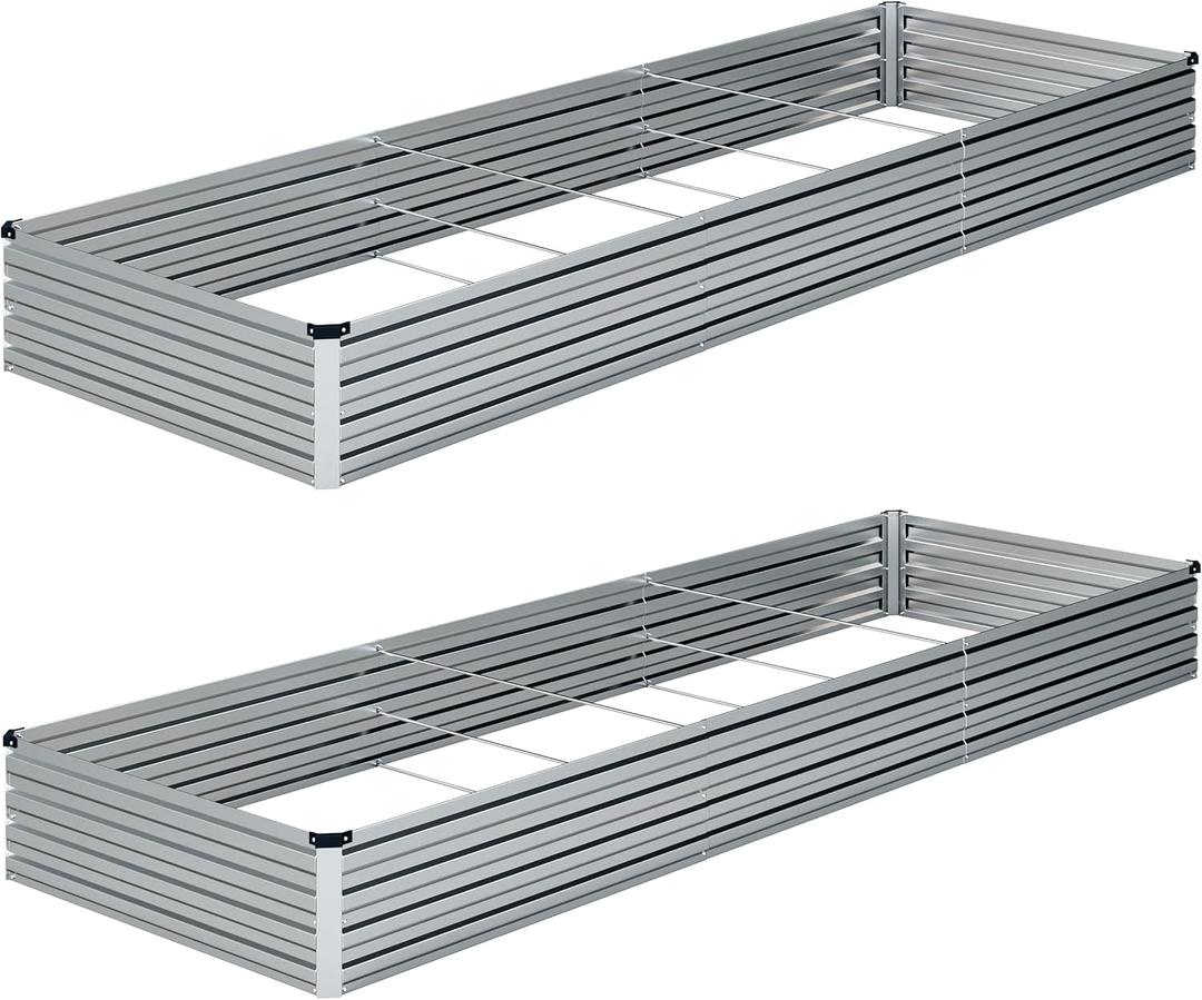 10x3x1FT(2PCS) Galvanized Raised Garden Bed Kit Metal Planter Boxes,Large Outdoor Planters Garden for Planting Vegetables,Flowers,Herbs -Silver