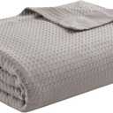 Madison Park 100% Egyptian Cotton Lightweight Summer Blanket, Breathable Waffle Knit Design, Soft Cozy All-Season Throw for Bed, Couch or Sofa, Grey Full/Queen Size (90"x90")