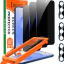 IMBZBK [Auto-Dust Removal] 3 Pack Privacy Screen Protector for Samsung Galaxy S25 [Phone Case Friendly], 3 Anti Spy Tempered Glass Camera Lens Protector Accessories, Military Grade Shatterproof