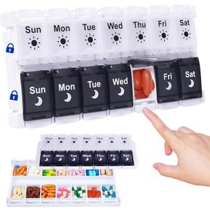 HRX Package Pill Organizer 2 Times a Day, Easy Fill & Open Weekly Medicine Box Vitamin Cases for 7 Day AM PM