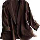 IDEALSANXUN Linen Blazer Women 3/4 Sleeve Lightweight Spring Summer Blazer Jackets (Large, 1-coffee)
